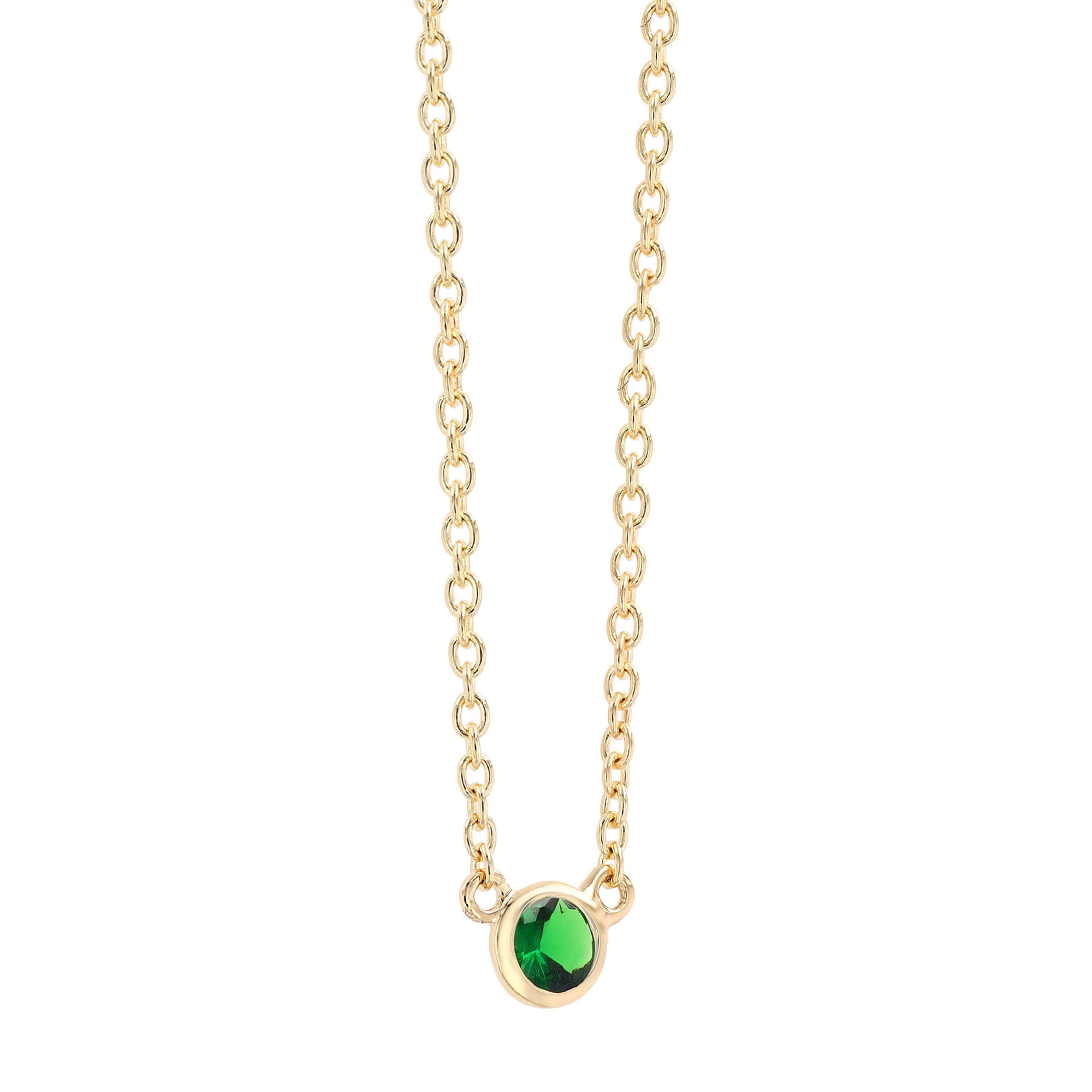 Dainty Bezel Set Round Tsavorite Garnet Solitaire Pendant in Yellow Gold