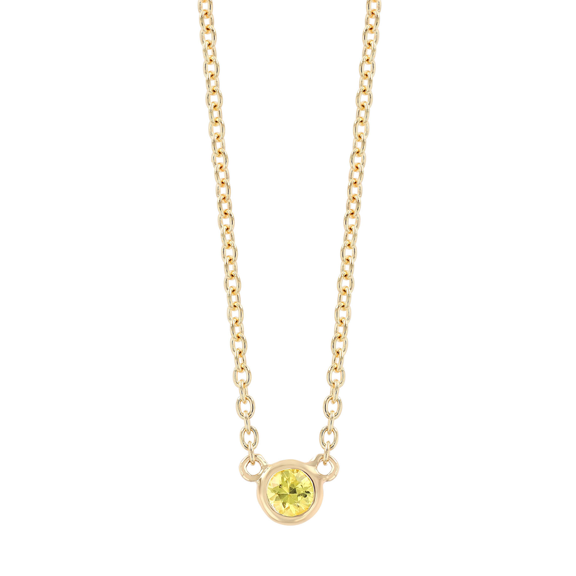 Dainty Bezel Set Round Yellow Sapphire Solitaire Pendant in Yellow Gold