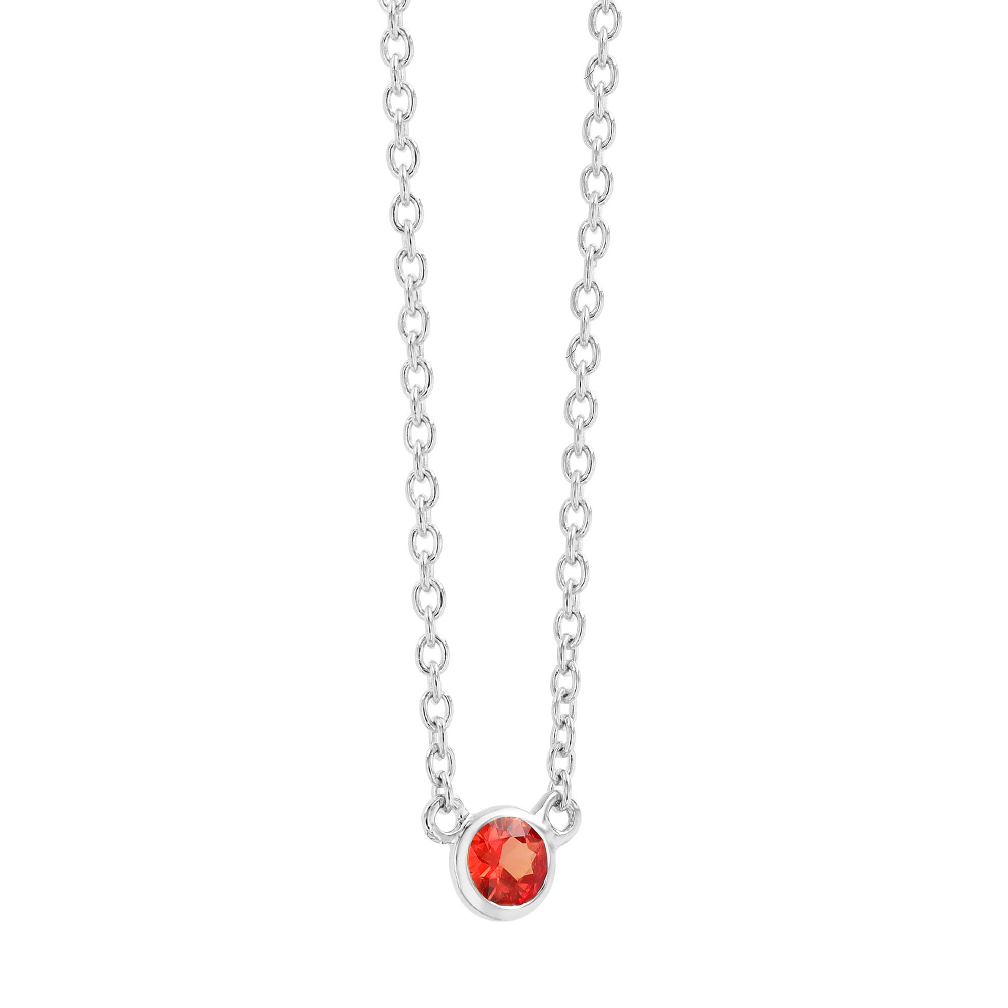 Bezel Set Round Orange Sapphire Solitaire Pendant in White Gold