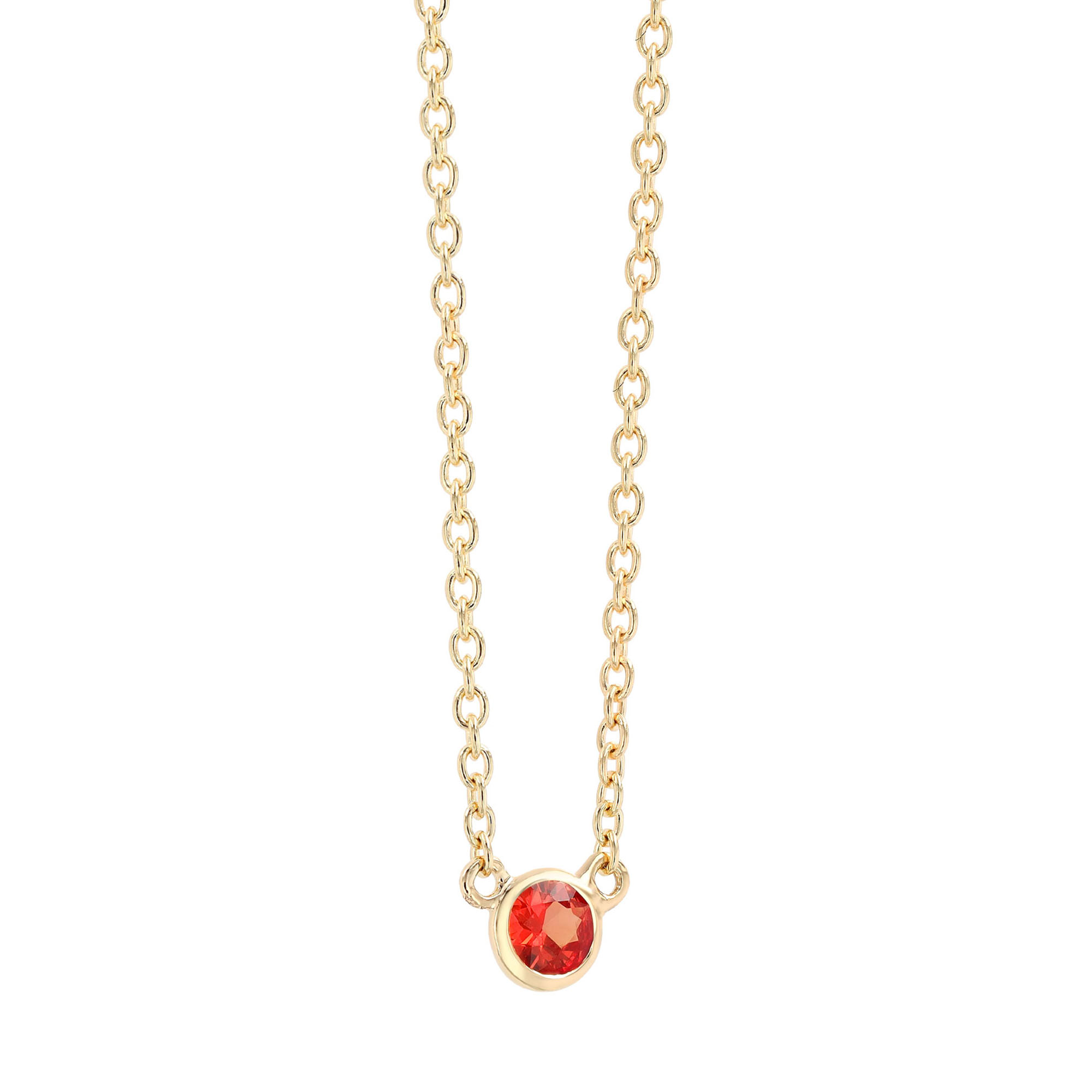 Bezel Set Round Orange Sapphire Solitaire Pendant in Yellow Gold