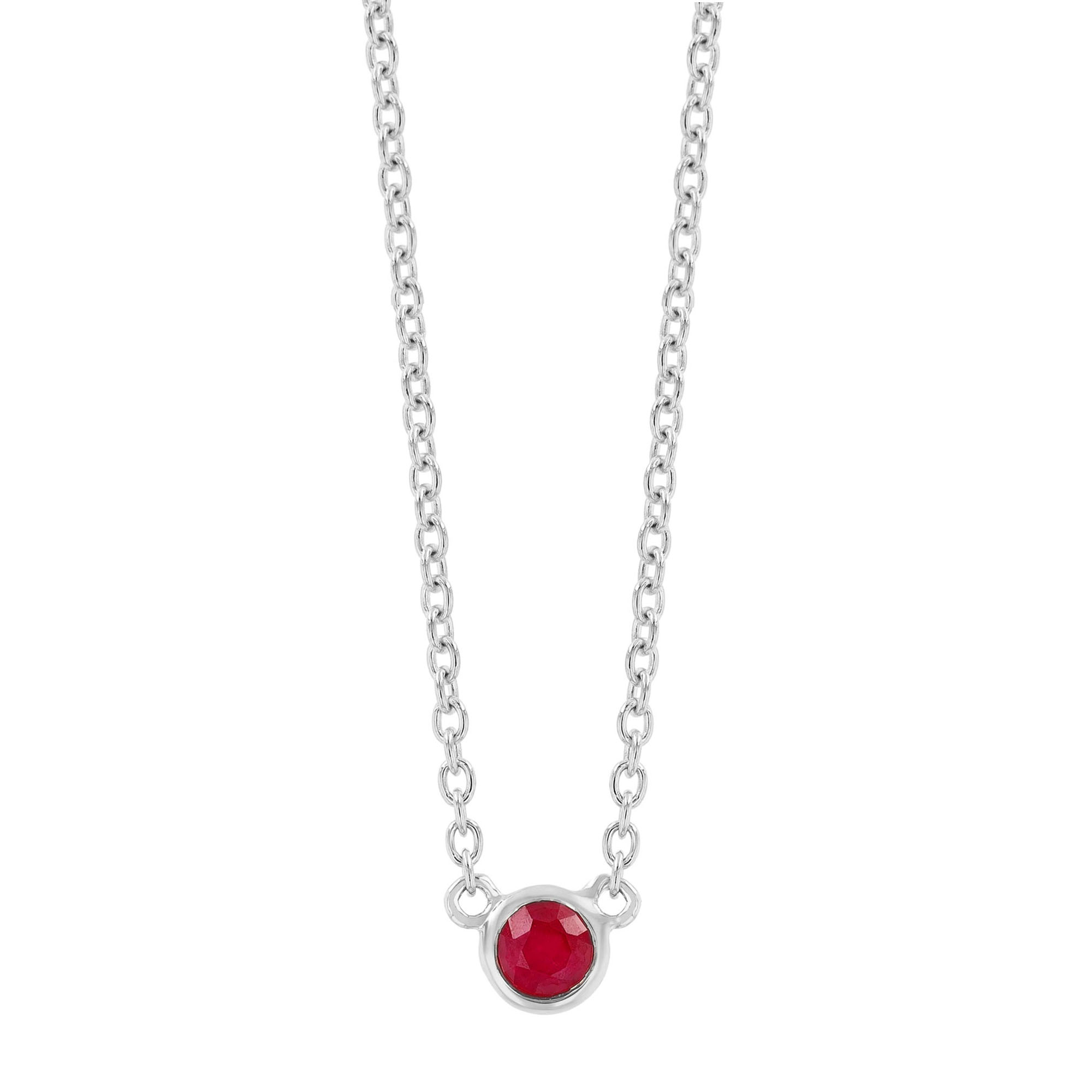 Bezel Set Round Ruby Solitaire Pendant in White Gold