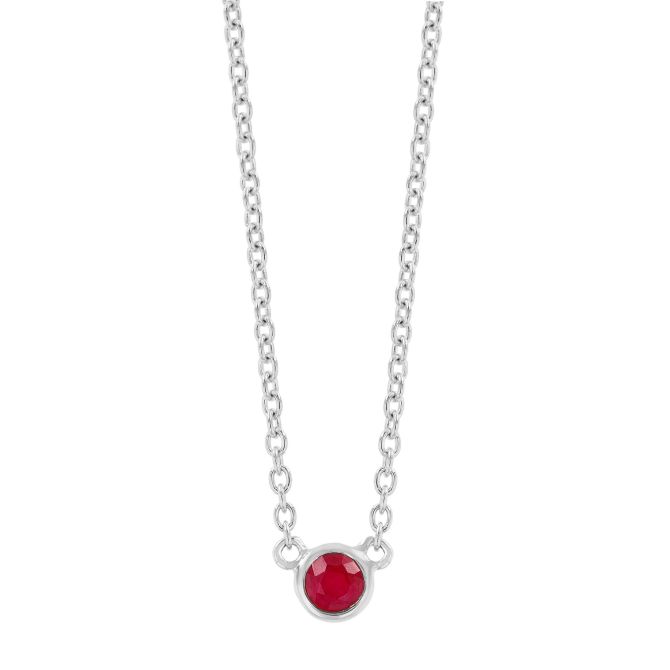 Bezel Set Round Ruby Solitaire Pendant in White Gold