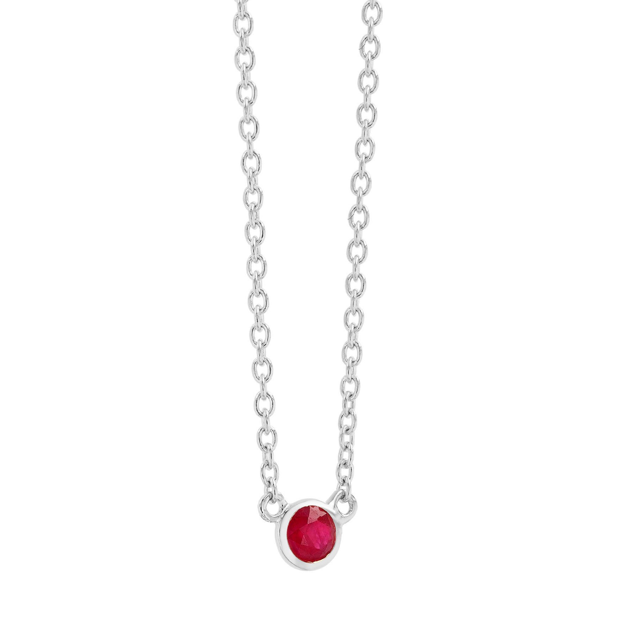 Bezel Set Round Ruby Solitaire Pendant in White Gold