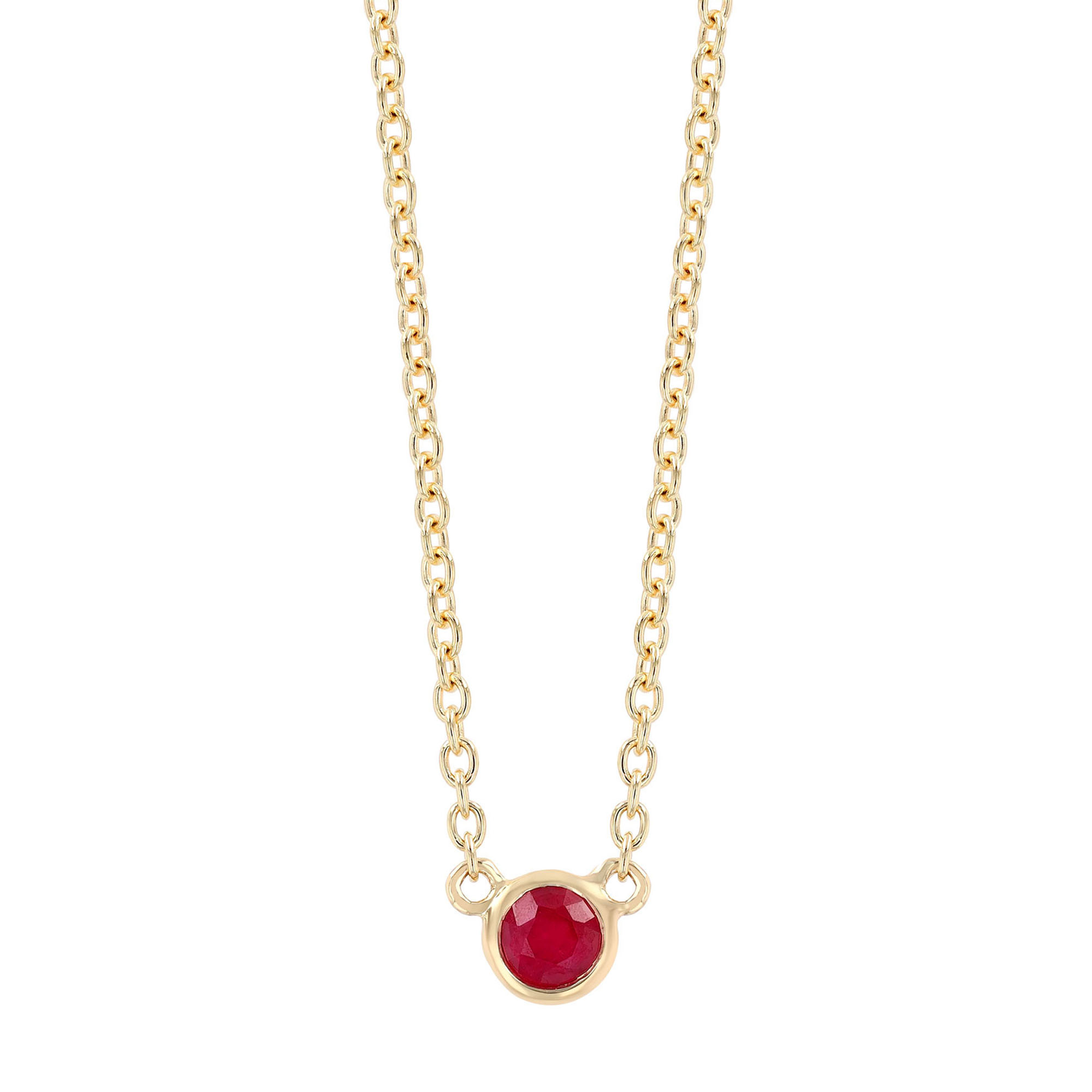 Bezel Set Round Ruby Solitaire Pendant in Yellow Gold