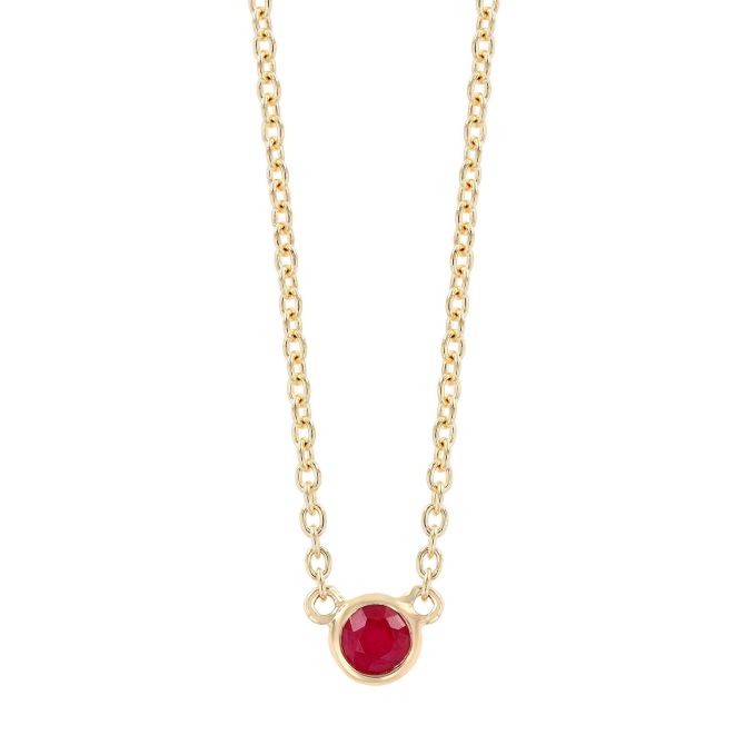 Bezel Set Round Ruby Solitaire Pendant in Yellow Gold
