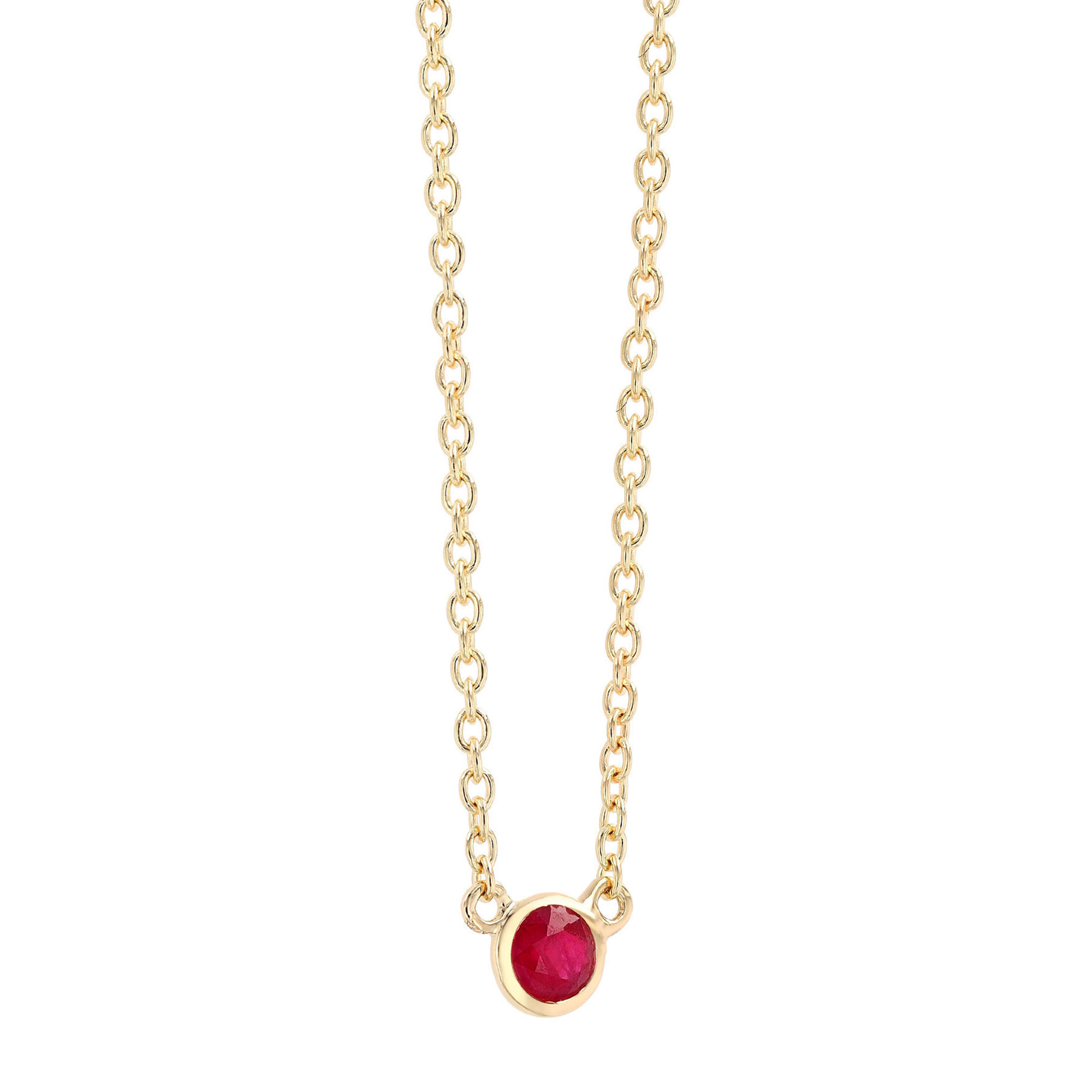 Bezel Set Round Ruby Solitaire Pendant in Yellow Gold