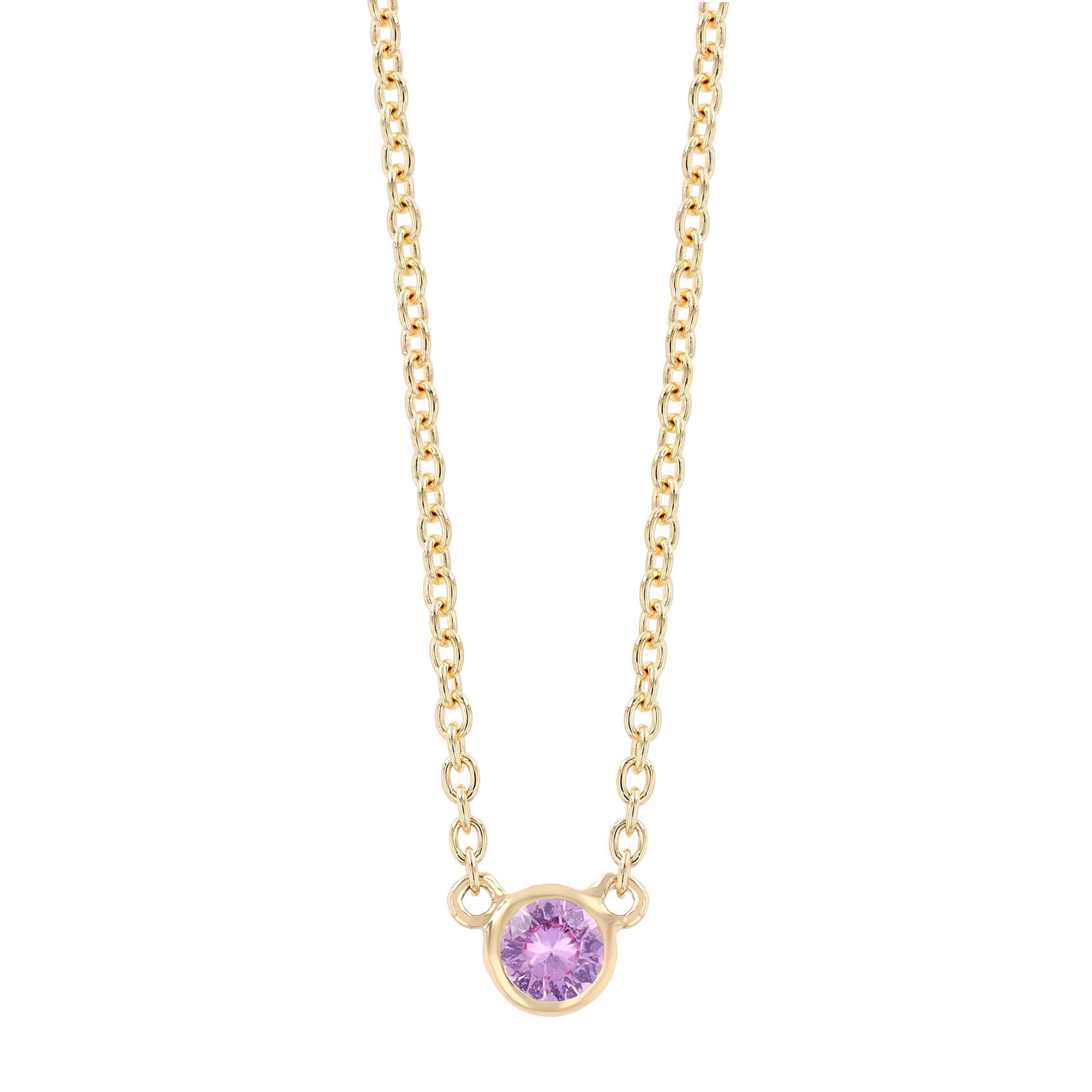 Bezel Set Round Pink Sapphire Solitaire Pendant in Yellow Gold