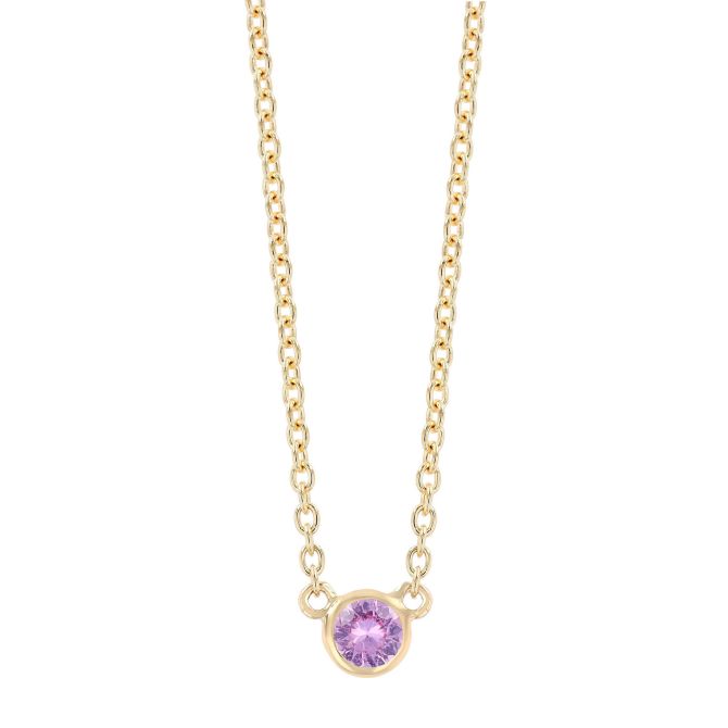 Bezel Set Round Pink Sapphire Solitaire Pendant in Yellow Gold