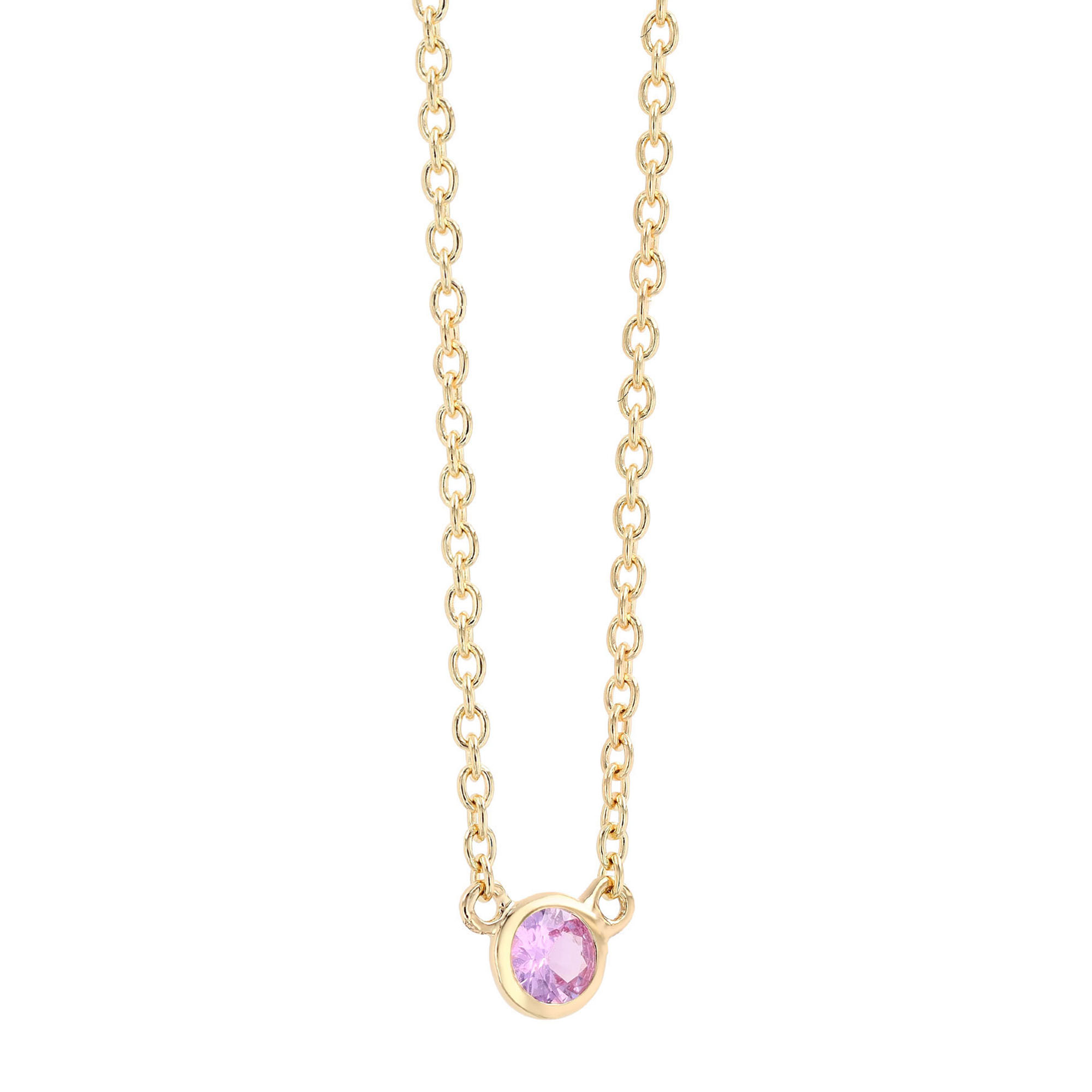 Bezel Set Round Pink Sapphire Solitaire Pendant in Yellow Gold