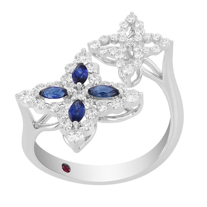 Roberto Coin Princess Sapphire & Diamond Flower Bypass Ring in White Gold