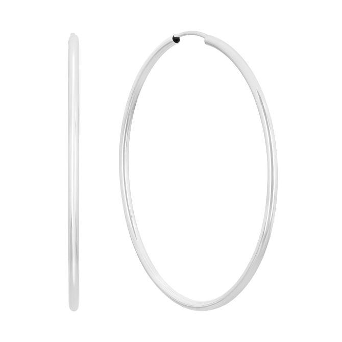 White Gold Endless Hoop Earrings, 1.5 x 40 mm