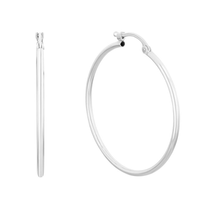 White Gold Thin Tube Hoop Earrings, 1.5 x 30 mm