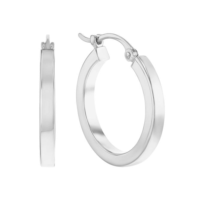 White Gold Square Edge Tube Hoop Earrings, 2 x 18 mm