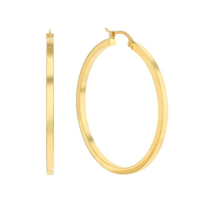 14K Yellow Gold Square Tube Hoop Earrings, 40mm