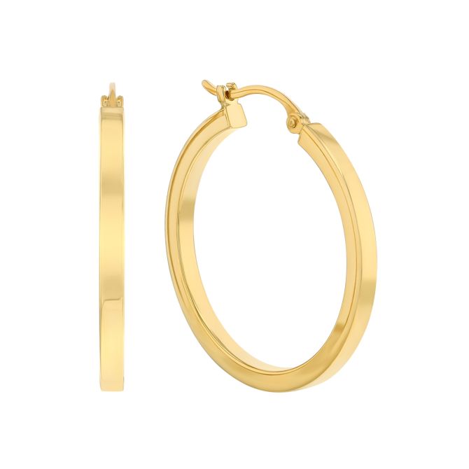 Yellow Gold Square Edge Tube Hoop Earrings, 2 x 25 mm