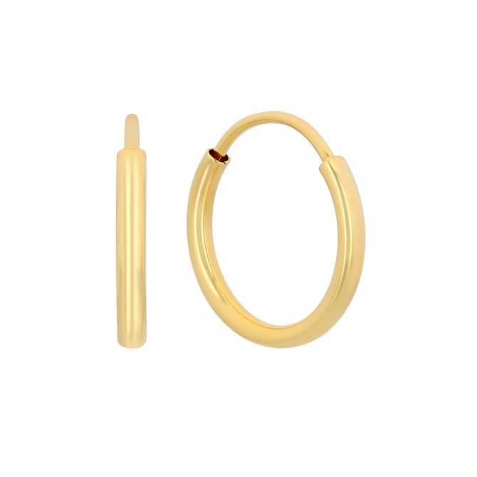 Yellow Gold Small Endless Hoop Earrings, 1.5 x 12 mm