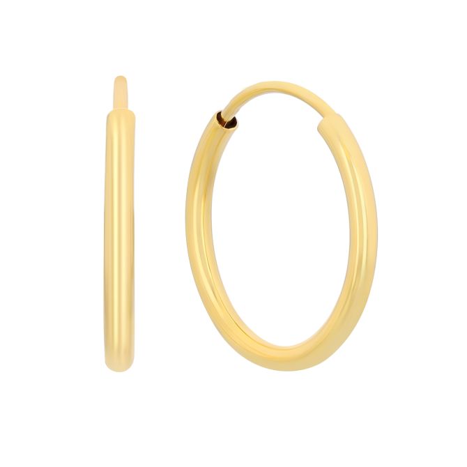 Yellow Gold Endless Tube Hoop Earrings, 15 mm