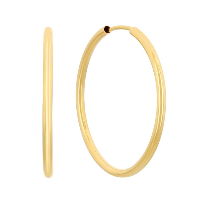 Yellow Gold Endless Hoop Earrings, 1.5 x 25 mm