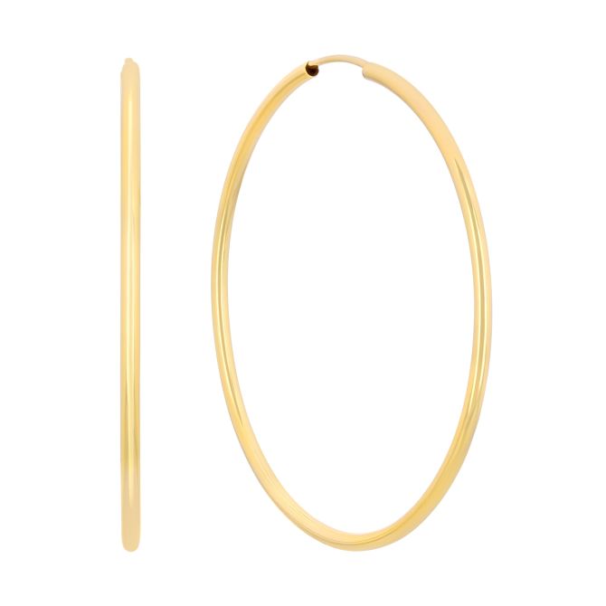 Yellow Gold Endless Hoop Earrings, 1.5 x 40 mm