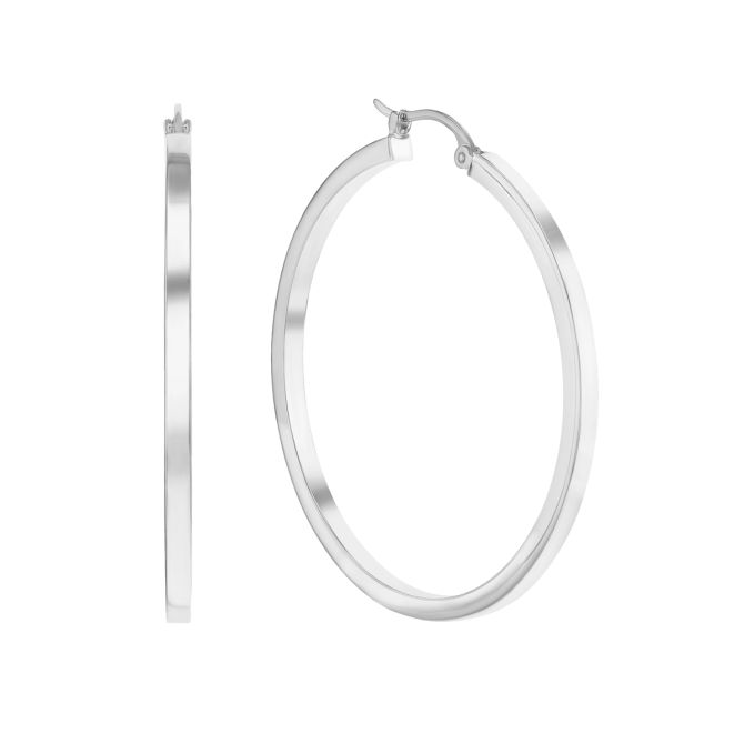White Gold Square Edge Hoop Earrings, 2 x 40 mm