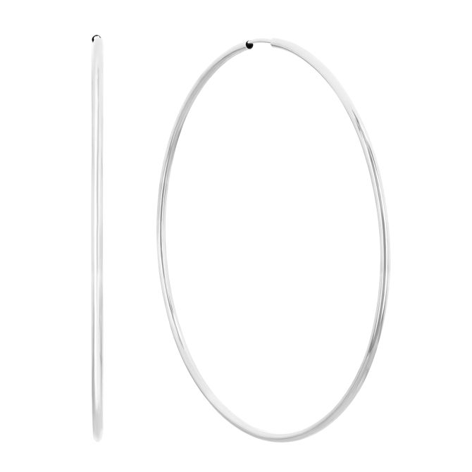 White Gold Endless Hoop Earrings, 1.5 x 60 mm