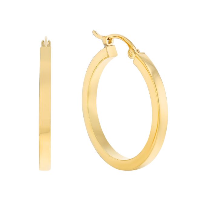 14K Yellow Gold Square Tube Hoop Earrings, 22mm