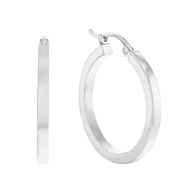 14K White Gold Square Tube Hoop Earrings, Small