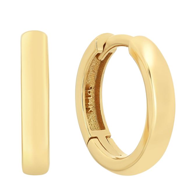 Yellow Gold Square Edge Hinged Huggie Hoop Earrings, 3 x 15 mm