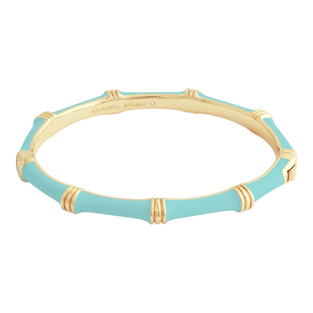Anabel Aram Bamboo Enameled Hinged Bangle, Turquoise