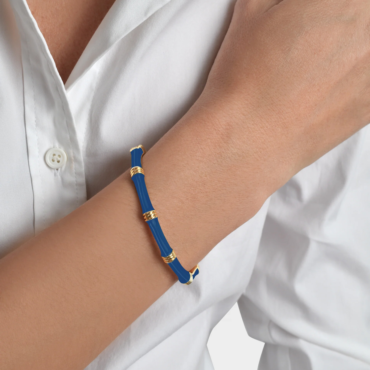 Anabel Aram Bamboo Enameled Hinged Bangle, Mediterranean Blue