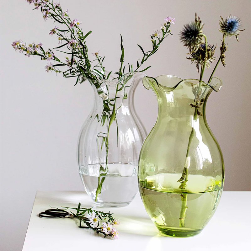 Vietri Hibiscus Glass Vertical Fluted Large Vase, Green