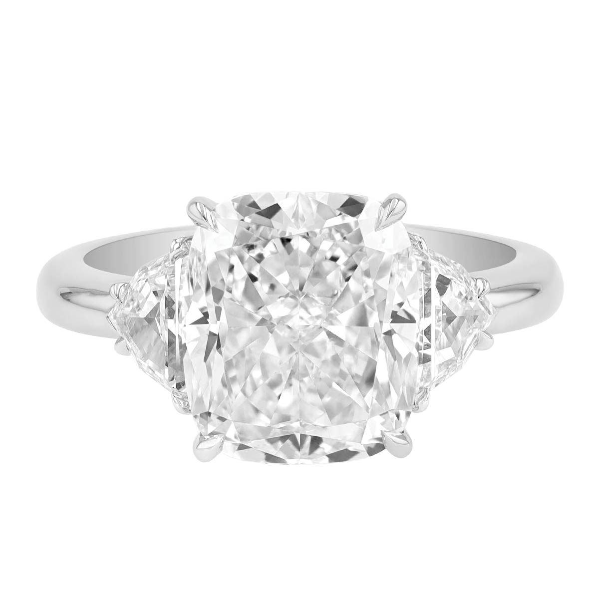 Cushion Cut & Epaulet Diamond 3 Stone Engagement Ring in Platinum