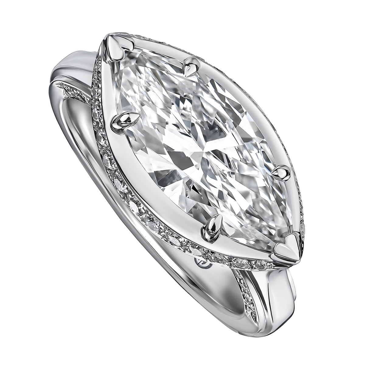 Christopher Designs Marquise Diamond East-West Engagement Ring in White Gold