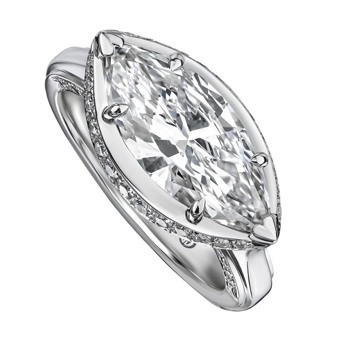 Christopher Designs Marquise Diamond East-West Engagement Ring in White Gold