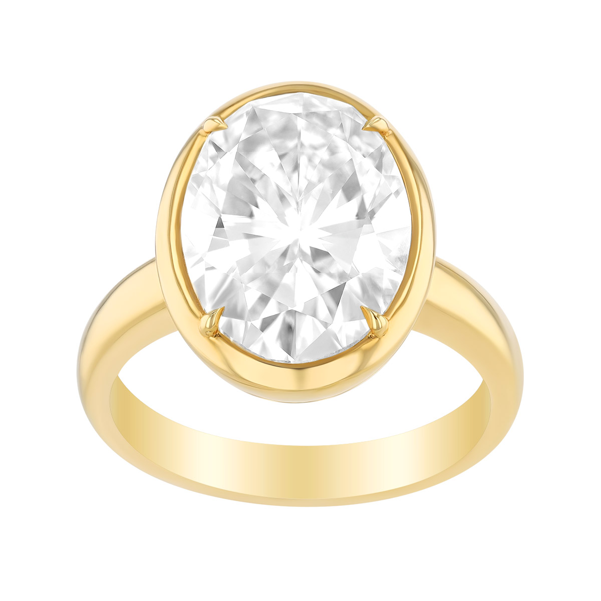 Oval 5.04 ct Diamond Bezel Set Engagement Ring in 18K Yellow Gold
