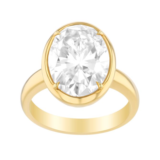 Oval 5.04 ct Diamond Bezel Set Engagement Ring in 18K Yellow Gold