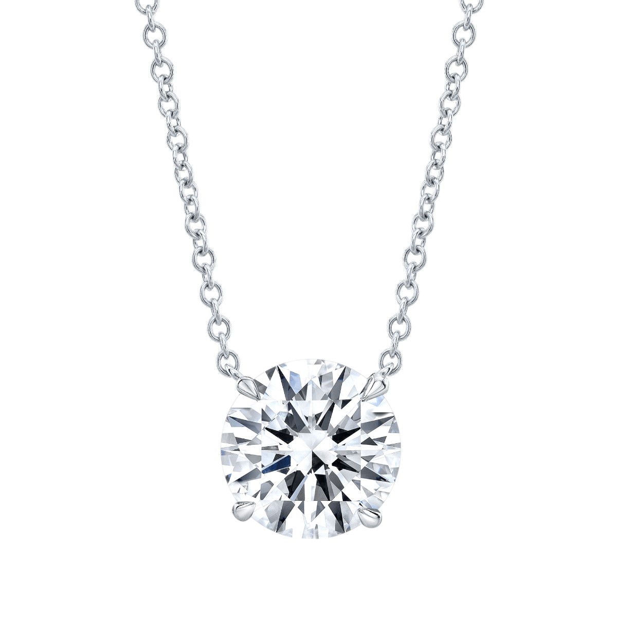 Rahaminov Diamond Solitaire Necklace in 18K White Gold, 3.03 ct, 18