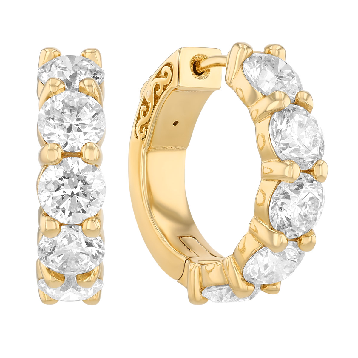 Diamond Huggie Hoop Earrings in 14K Yellow Gold, 5.03 cttw