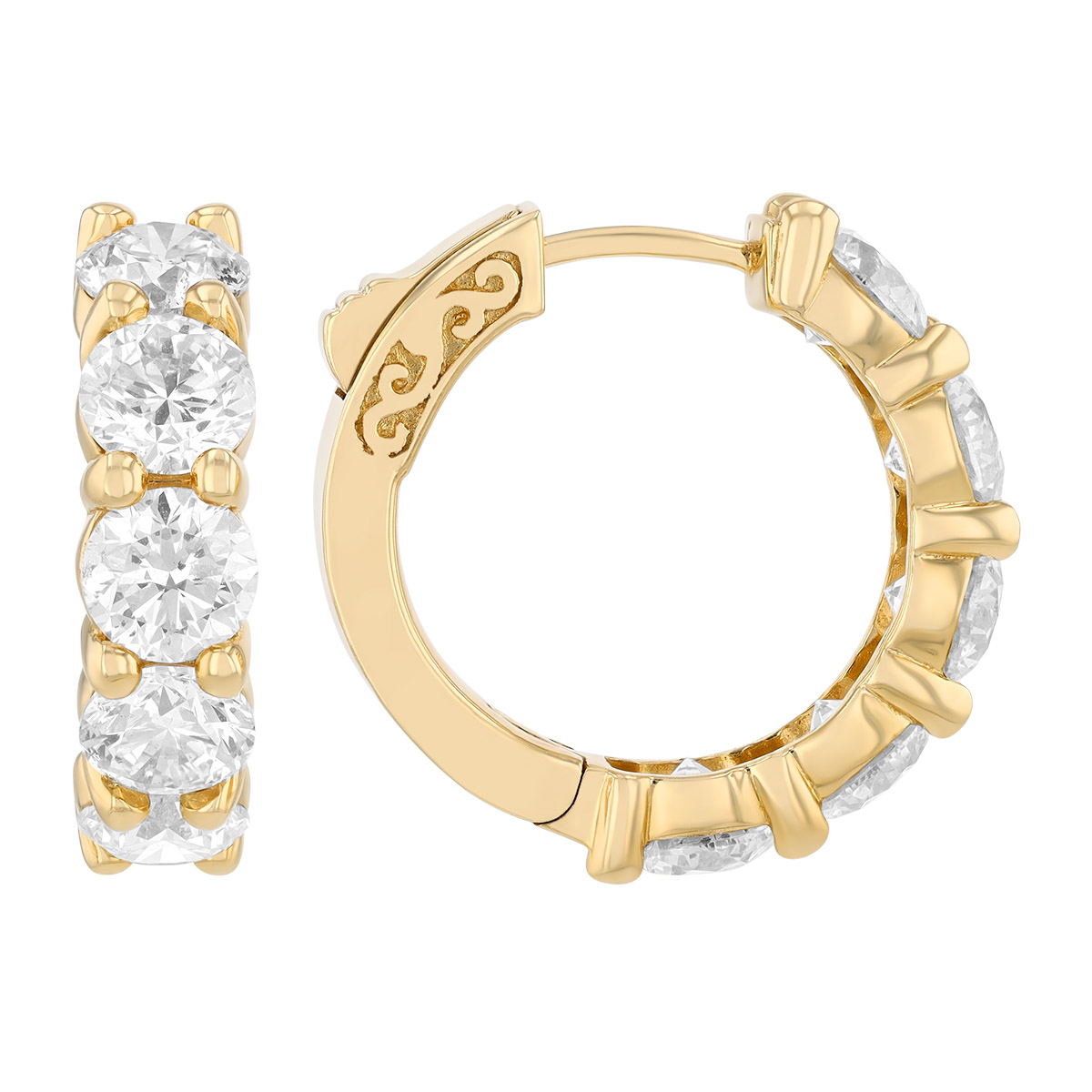 Diamond Huggie Hoop Earrings in 14K Yellow Gold, 5.03 cttw
