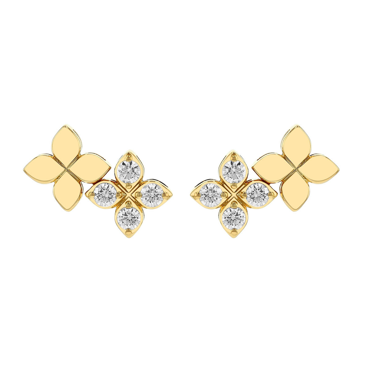 Roberto Coin Princess Flower Diamond Quartet & Yellow Gold Double Flower Stud Earrings