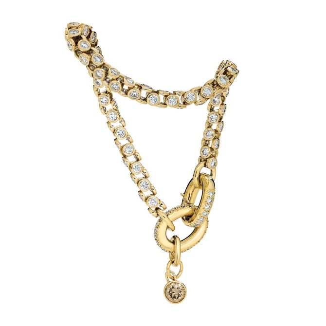 Oscar Heyman Diamond Box Tennis Bracelet with Cognac Diamond Accent in Yellow Gold, 7.25"