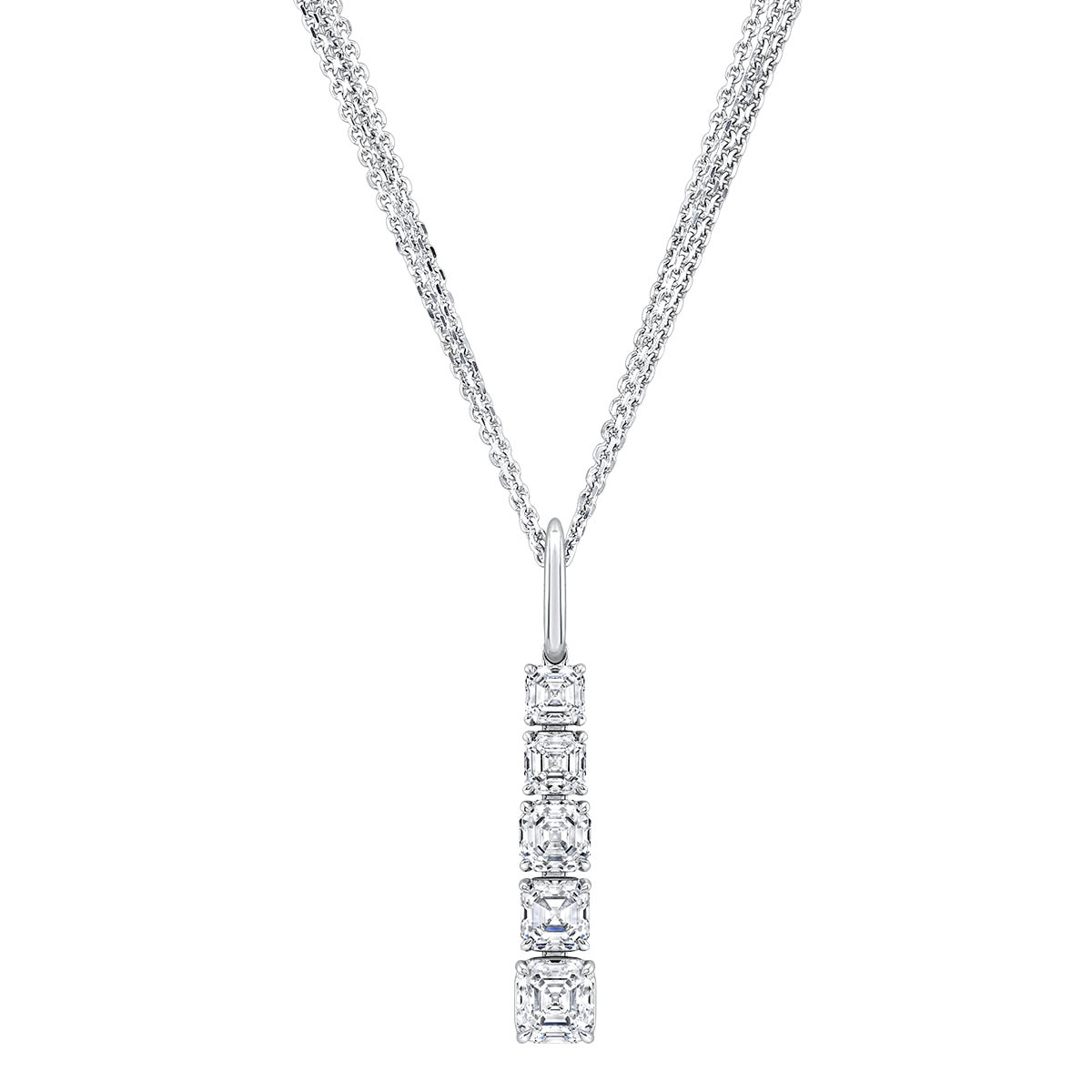 Rahaminov Graduated Asscher Cut Diamond Column Pendant in White Gold, 18
