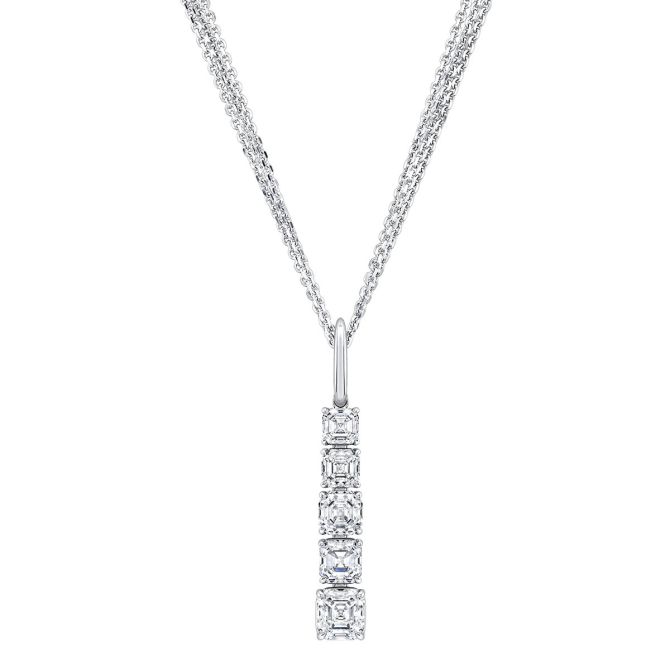 Rahaminov Graduated Asscher Cut Diamond Column Pendant in White Gold, 18"