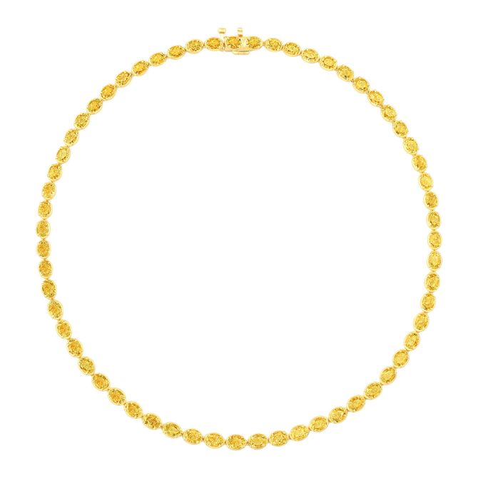 Rahaminov Oval Fancy Yellow Diamond Tennis Necklace in Yellow Gold, 16", 28.20 cttw