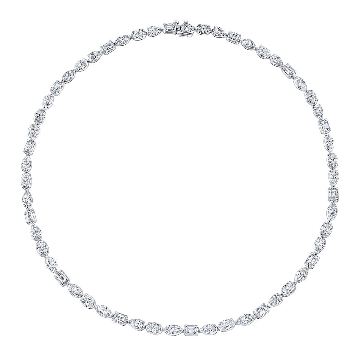 Rahaminov Multi-Shape Diamond Tennis Necklace in White Gold, 16