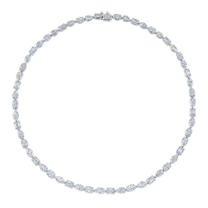 Rahaminov Multi-Shape Diamond Tennis Necklace in White Gold, 16", 19.42 cttw