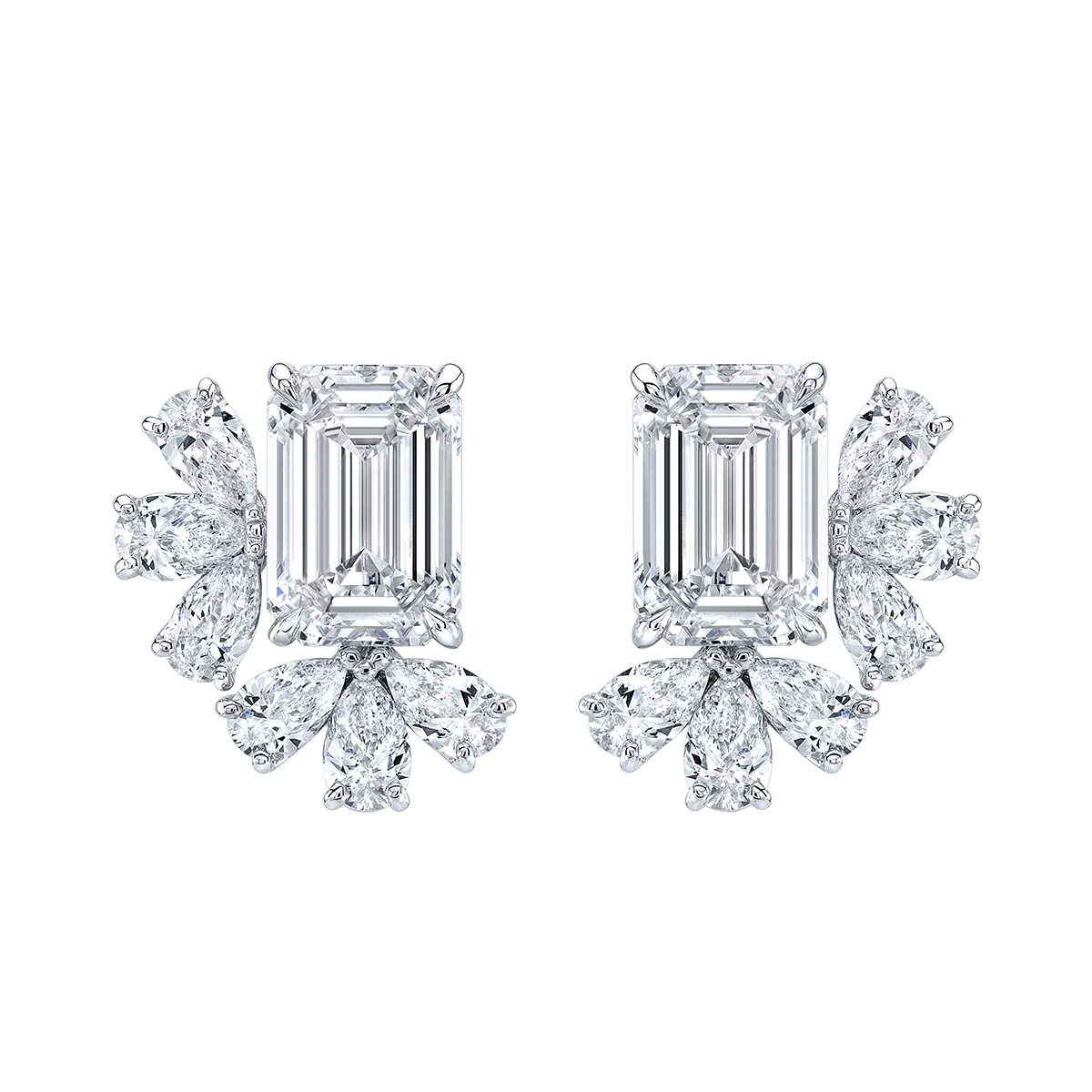 Rahaminov Emerald Cut, Marquise, & Pear Shape Diamond Cluster Earrings in White Gold