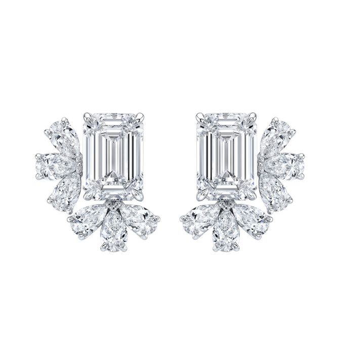 Rahaminov Emerald Cut, Marquise, & Pear Shape Diamond Cluster Earrings in White Gold