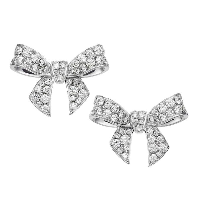 Mikimoto Jeux de Rubans Diamond Bow Stud Earrings in White Gold