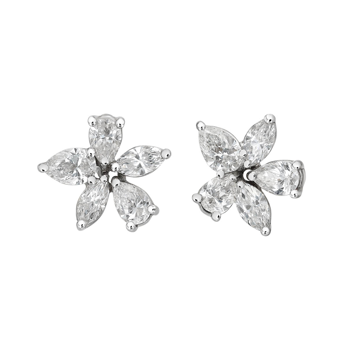 Zydo Collection Pear & Marquise Diamond Floral Stud Earrings in White Gold